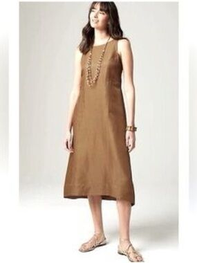 J. Jill Sleeveless Tan Midi Shift Dress